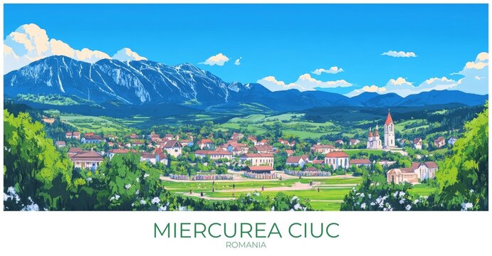 Miercurea ciuc Romania Travel Poster Flat Illustration Print Decor Gift Canvas Wall Art