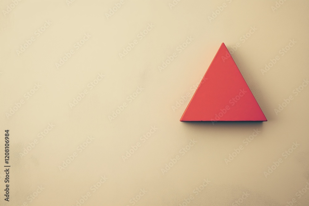 Poster A single red triangle on a plain beige background for a minimalistic aesthetic