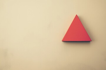 A single red triangle on a plain beige background for a minimalistic aesthetic