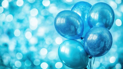 Bright blue balloons shine against a sparkling backdrop at a festive celebration