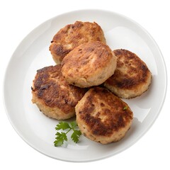 Plate with meat cutlets isolated on transparent background