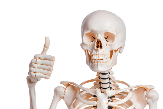 Human skeleton gives a thumbs up isolated on white background