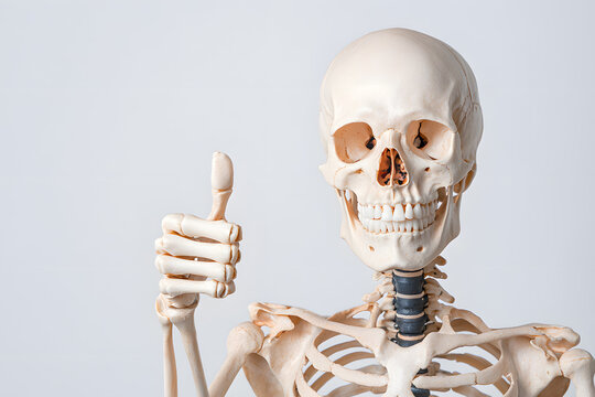 Human skeleton gives a thumbs up isolated on white background