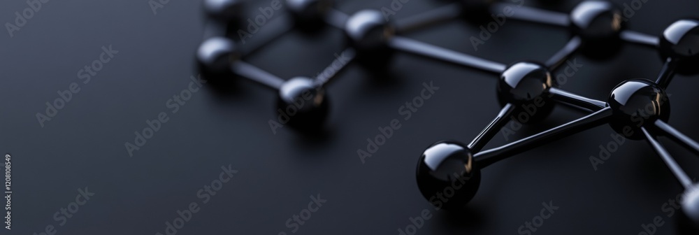 Poster sleek futuristic network design black metal interlocking spheres for tech branding and digital infra