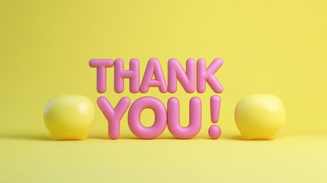 Colorful 3D thank you text with playful yellow elements on a bright yellow background creates a cheerful atmosphere