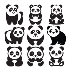 Panda Vector Logo Illustration, Panda Vector Logo Illustration, panda icon Silhouette