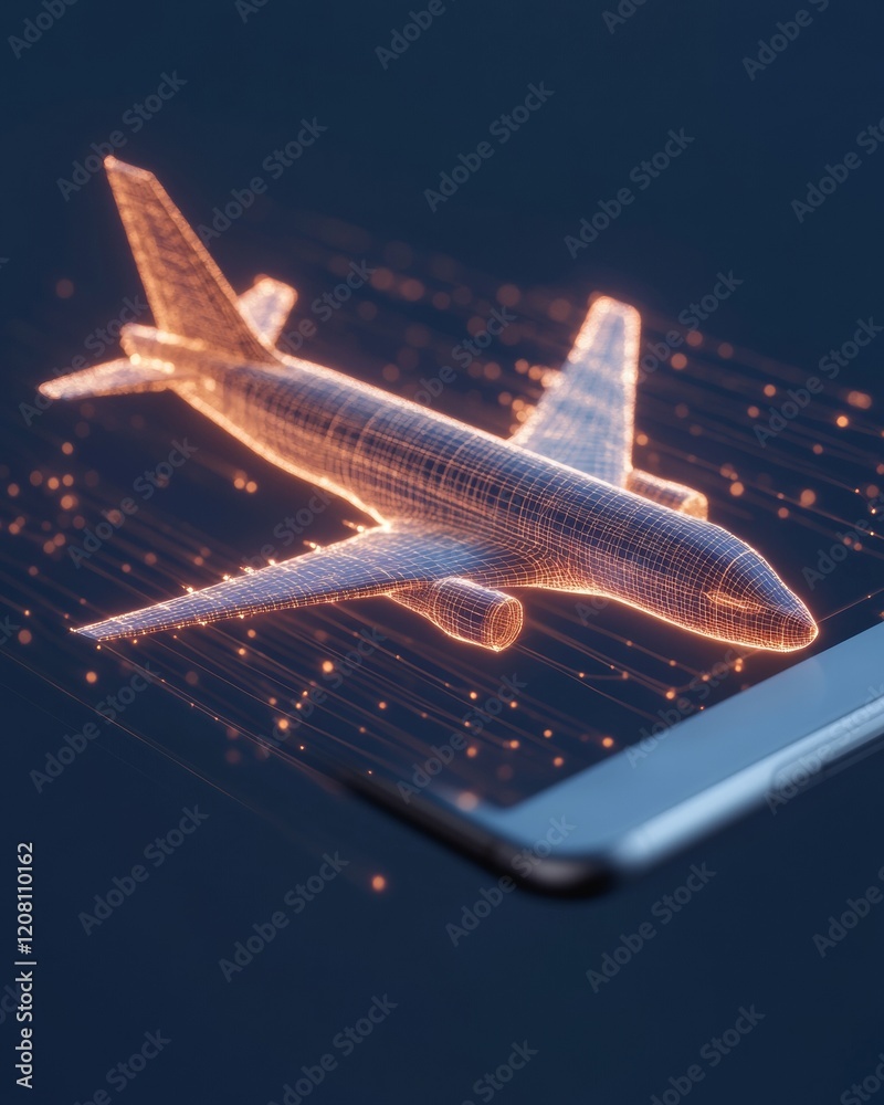 Poster Futuristic Aerospace Visualization Digital Tablet of Spacecraft with Orange Holographic Grid Lines for Innovative Propulsion System Design in High-Tech Engineering Applications