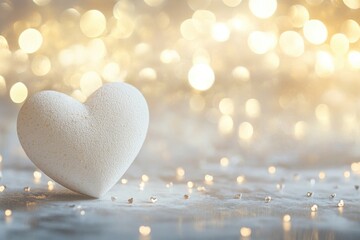 Fototapeta premium Radiant heart nestled in enchanting bokeh scene featuring sparkling lights and delicate heart shapes, perfect for romantic themes or personal connections