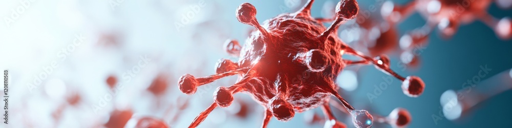 Poster futuristic biotech aesthetic digital visualization of viral structures in augmented reality for medi