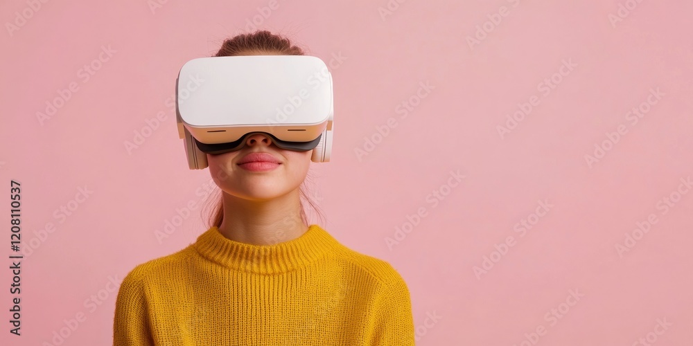 Aufkleber immersive education youth in vr headset on soft pink background - cutting-edge stem learning and dig