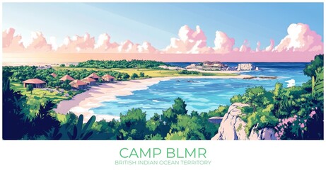Camp blmr British indian ocean territory Travel Poster Flat Illustration Print Decor Gift Canvas Wall Art