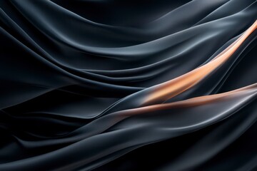 Obraz premium Elegance in motion with flowing black fabric and a hint of golden light illuminating the folds. Generative AI