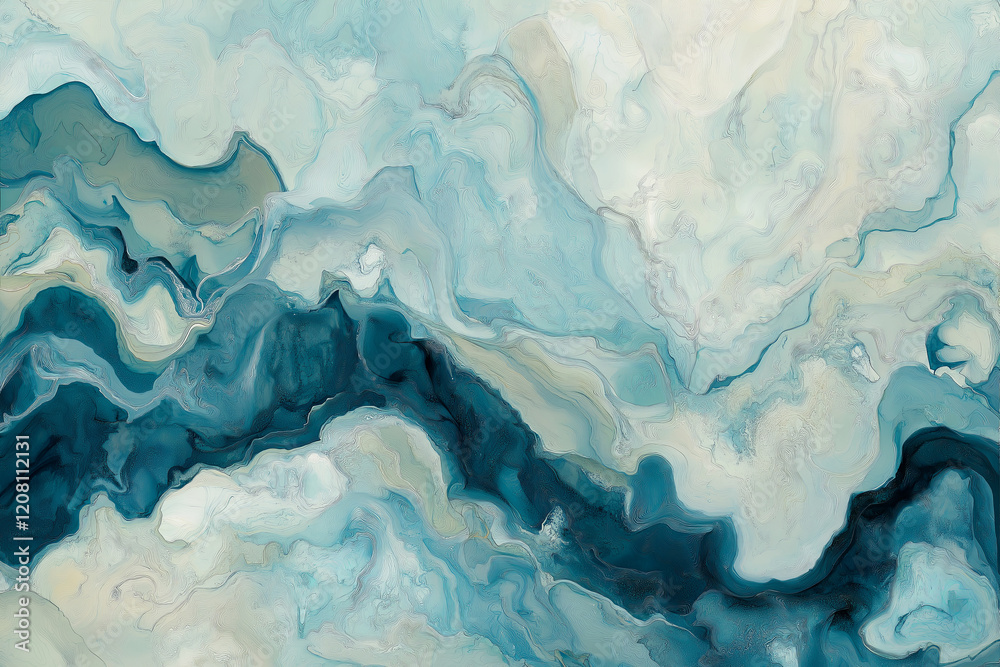 Poster An abstract representation of flowing water in soft blues and whites.