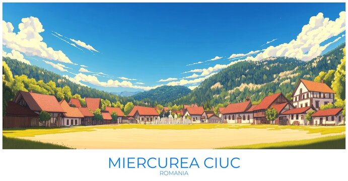 Miercurea ciuc Romania Travel Poster Flat Illustration Print Decor Gift Canvas Wall Art