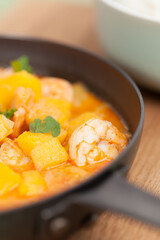 Red curry with shrimp, mango and pumpkin.