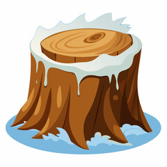 Old tree stump covered in snow, cut out. 