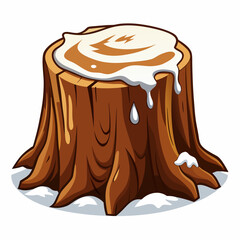 Old tree stump covered in snow, cut out. 