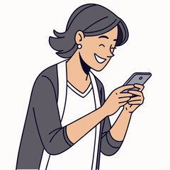 Happy woman using cell phone, cut out.