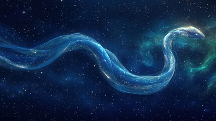 Cosmic serpent illustration with stars and nebulae in outer space, fantasy theme