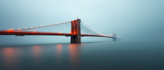 Obraz premium Modern Urban Serenity New York City Skyline at Dusk with Illuminated Manhattan Bridge - Metropolis Branding and Architectural Visualization for Real Estate Innovation