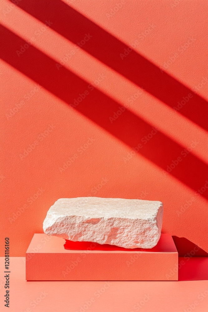 Poster vibrant minimalist design textured stone on bold coral background - modern branding strategies and c