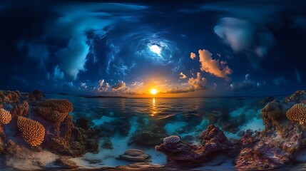Ocean Sunset Coral Reef Underwater Seascape