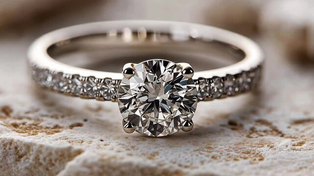 Engagement ring with large round diamond and small diamonds on a white gold band