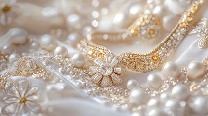 A beautiful and luxurious white gold necklace adorned with pearls.