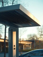 Fototapeta premium A close-up of a solar-powered electric car charging station, modern and eco-friendly design, bright and clean aesthetic