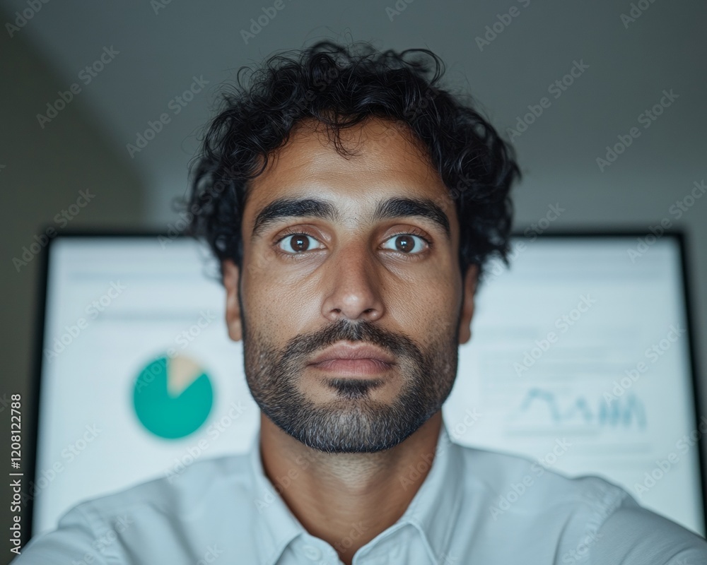 Poster Dynamic Data Visualization Professional Male Expert Analyzing Digital Graphs on Large Screen - Tech-Driven Business Insights and Decision-Making Enhancement