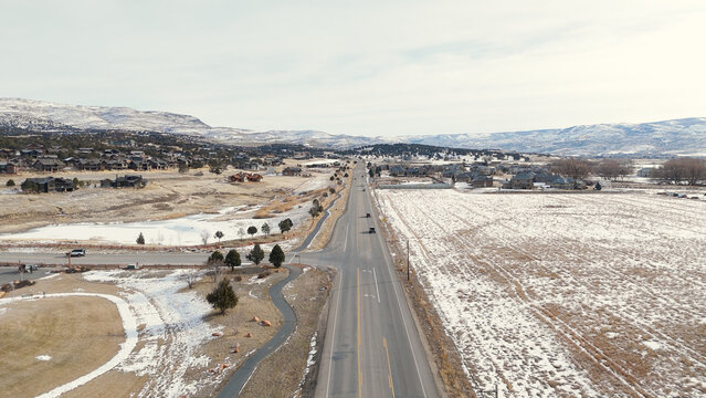 Aerial Drone View of East Center Street, Heber City, Utah &mdash; Pre‑Temple Landscape and Early Community Setting