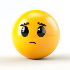 Fototapeta premium Worried 3d cartoon yellow emoji. Frustrated, distressed, disappointed, sad emoticon mood. Unhappy smiley isolated on white