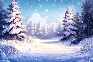 Obraz premium Serene winter landscapes featuring snow-covered trees and tranquil scenes for seasonal marketing and greeting cards