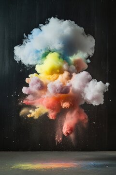 cloud-like burst of vibrant pigment dissolving into weightless atmosphere