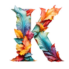Letter K Composed of Colorful Leaves Transparent PNG 