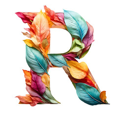 Letter R Composed of Colorful Leaves Transparent PNG 