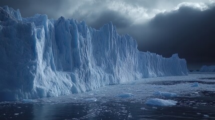 Fototapeta premium Shrinking Glacier in the Polar Region Under Dark Skies