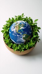 A minimalist illustration of Earth amidst verdant foliage showcasing eco-friendly sentiments on World Environment Day