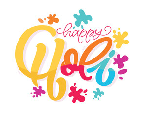 Happy Holi. Cute hand drawn doodle lettering quote. Lettering for t-shirt design, mug print, bag print, clothes fashion. 100% hand drawn vector image.