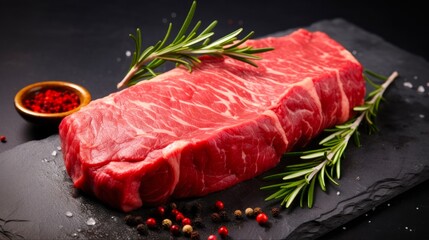 Juicy sirloin steak with rosemary seasoning, fresh and raw - perfect for grilling or pan-searing