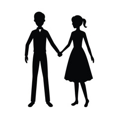 Couple Holding Hands Silhouette Vector Art - Black Design Illustration