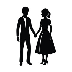 Couple Holding Hands Silhouette Vector Art - Black Design Illustration