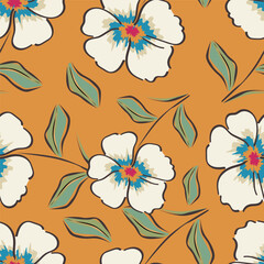 Daisy flower vector illustration in seamless pattern. Watercolor artwork design
