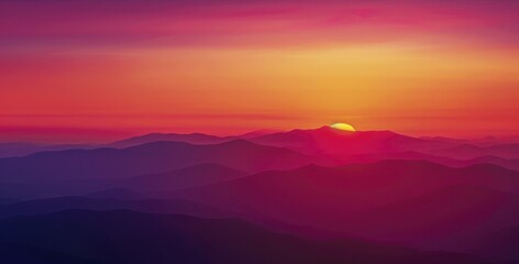 Obraz premium Breathtaking Sunset Over Layered Mountain Ranges with Vibrant Colors Paint the Sky in a Stunning Display of Nature's Beauty During Twilight Hours
