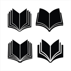 Open books, silhouettes, Black and white illustration, simple geometric shapes, repetitive pattern, minimalist design, flat graphic style, educational concept, literary symbols