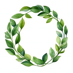 Circle Shaped With Green Leaves Clipart. Watercolor illustration. Detailed illustration