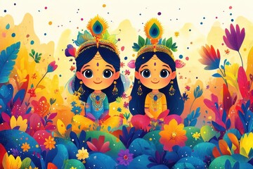 cheerful janmashtami themed background featuring vibrant colors and festive elements suitable for celebratory posters or digital designs that capture the spirit of this joyous festival