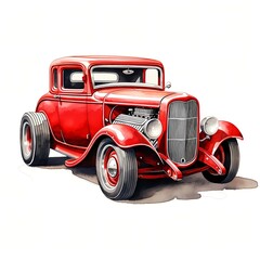 Classic Hot Rod clipart. Ai watercolor art illustration. Detailed illustration
