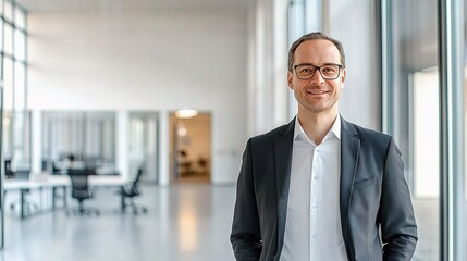 Fototapeta premium Professional Man in Suit Standing in Modern Office Environment