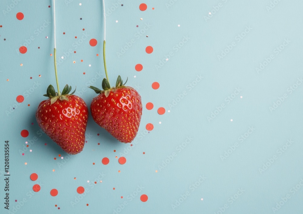 Poster modern whimsy vibrant strawberries with festive confetti on pastel backdrop - dynamic visuals for so